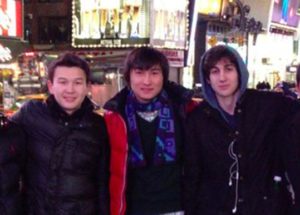 Marathon bombing suspect Dzhokhar Tsarnaev (right) with Azamat Tazhayakov (left) and Dias Kadyrbayev in New York.