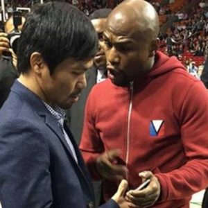Floyd Mayweather and Manny Pacquiao at Miami Heat game Jan. 27.