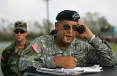 In a photo from 2005, Lt. Gen. Russel Honoré talks on a cell phone in Louisiana, following hurricanes Katrina and Rita. (Photo By: Carlos Barria/Reuters/Newscom)