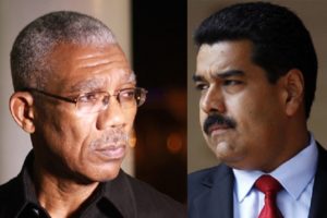Guyana's president David Granger (left) and Venezuela's president Nicolás Maduro.
