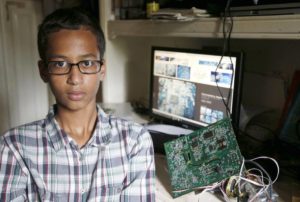 After taking a homemade clock to school, Irving MacArthur High student Ahmed Mohamed, 14, was taken in handcuffs to juvenile detention. Police say they may charge him with making a hoax bomb — though they acknowledge he told everyone who would listen that it’s a clock. (Vernon Bryant/Dallas Morning News)