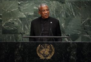 President of Guyana David Granger addresses attendees during a plenary meeting of the United Nations Sustainable Development Summit at the United Nations Headquarters in Manhattan, New York September 25, 2015. REUTERS/Andrew Kelly