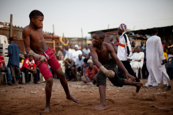Oung Dambe boxers during a match. Photo by Jane Hahn 