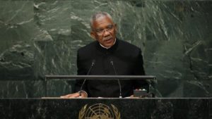 President David Arthur Granger of Guyana addresses attendees during the 70th session of the United Nations General Assembly at the U.N. Headquarters in New York
