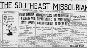 A 1928 article in the Southeast Missourian, which features the headline, "Chicago Police Department Is Called Rotten."