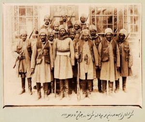Slaves who were not eunuchs were sometimes assigned to the armies of the Qajar elites. The 14 pictured here belonged to Qajar prince Zell-e-Soltan, Ghameshlou, Isfahan, 1904. Photograph: Zell-e-Soltan/Modern Conflict Archive, London, UK