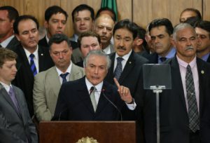 Michel Temer and his new cabinet ministers. Photograph by Bloomberg Bloomberg via Getty Images
