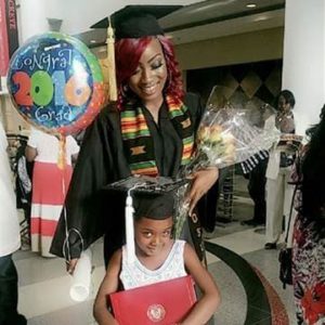Janel Lanae, a teen mom who grew up in an abusive home, overcame all odds and graduated from Ohio State University, debt-free. She's seen with her daughter Malena, 7. Photo courtesy of Janel Lanae