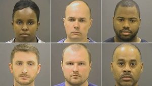 The six Baltimore Officers charged in the deathof Freddie Gray. Photo courtesy of WBAL-TV.
