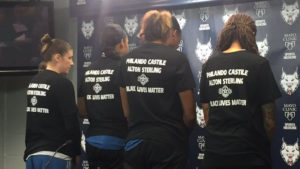 Minnesota Lynx players wear t-shirts in support of police shooting victims (Twitter)