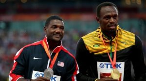 Ian Walton/Getty Images Silver medallist Justin Gatlin of the United States and gold medallist Usain Bolt of Jamaica 