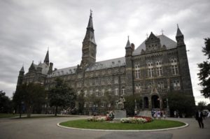 Healy Hall, the flagship building of Georgetown University's main campus in Washington, DC, is seen on September 30, 2011. MLADEN ANTONOV/AFP/GETTY IMAGES