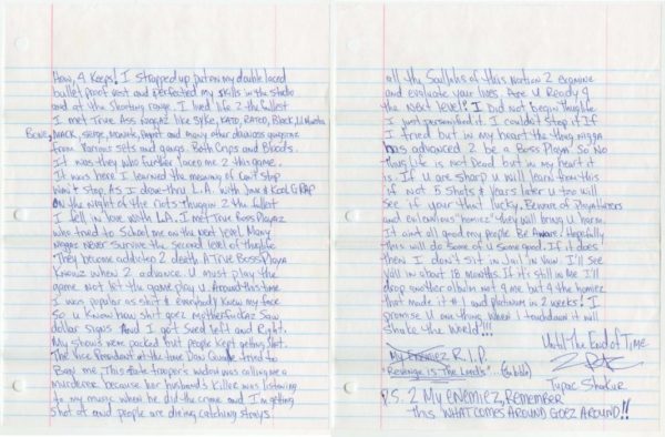 Tupac's "Is Thug Life Dead?" essay (Goldin Auction)