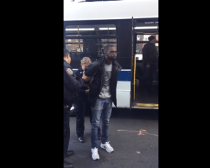 Video capture of Moise Morancy being arrested by NYPD officers. Image courtesy of Moise Morancy.