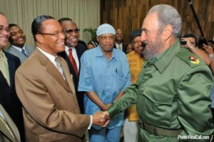 Minister Louis Farrakhan shakes hands with Cuban president Fidel Castro. Photo by FinalCall.com
