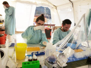 Three humanitarian experts and six specialists in dangerous infectious diseases of the European Mobile Lab project have been deployed on the ground, with a mobile laboratory unit to help accelerate diagnoses.