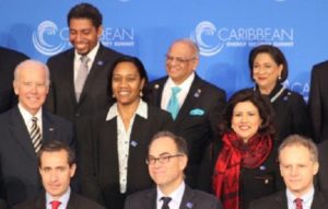 Trinidad and Tobago's Prime Minister Kamla Persad-Bissessar (back row right) stands with other Caribbean representatives, alongside Vice President of the United States, Joe Biden (middle row left), during the Caribbean Energy Security Summit, at the State Department in Washington DC on Monday morning.