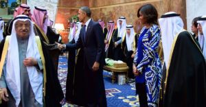 Saudi Arabia: President and First Lady Obama, With Saudi King Salman, Shake Hands With Members of the Saudi Royal Family