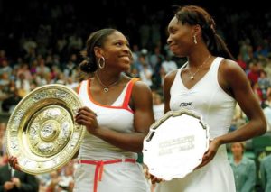 Williams sisters after 2003 Wimbledon, won by Serena (left).