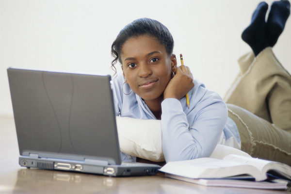 black girl with computer