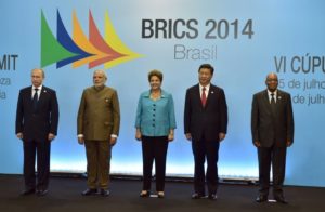 President Vladimir Putin (L), President Dilma Rousseff, Prime Minister Narendra Modi (2L),President Xi Jinping (2R) and President Jacob Zuma pose at the 6th BRICS summit in Fortaleza, Brazil on July 15, 2014 
