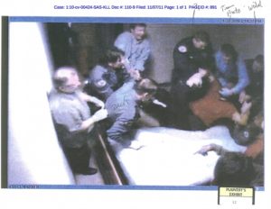  Closed-circuit television footage from Cincinnati’s University hospital shows officers who ‘rushed’ Kelly Brinson in 2010. Photograph: Ohio Court Report