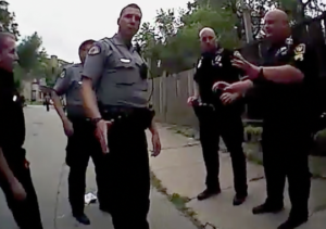 Ray Tensing, center, is talking with CPD officers and UCPD officer Phillip Kidd says “I saw it” referencing the shooting. (Photo: Screen Capture/Phillip Kid body camera)