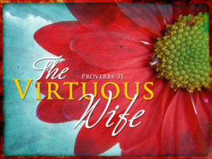 Picture of red flower, text The Virtuous Wife, photo cred- http://www.newhopeladies.com/?m=201211