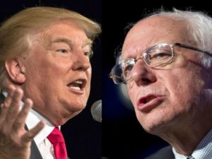Republican presidential candidate Donald Trump, and Sen. Bernie Sanders, the independent from Vermont who is seeking the Democratic nomination, are riding a populist surge in the polls. (Photo: Right, Stephen B. Morton/AP; left, Jacquelyn Martin/AP)