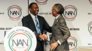 (L-R) Dr. Ben Carson, Rev. Al Sharpton at National Action Network Convention 2015 in NY. (Photo by: Aaron J. / RedCarpetImages.net courtesy of the NAN)