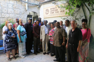 Black evangelical leaders visited a Jerusalem crafts workshop for elderly Israelis, a project supported by the International Fellowship of Christians and Jews. The group and Israel's tourism ministry sponsored the pastors' trip to Israel, part of the Fellowship's new outreach effort to Black congregations. (IFC)