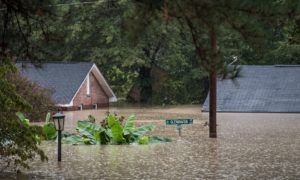 Homes inundated by flood waters in Columbia, South Carolina. Photograph: Sean Rayford/Getty Images