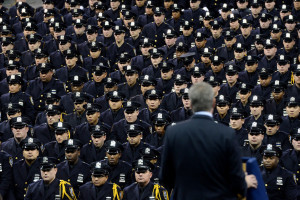 New York City Mayor Bill de Blasio addresses the New York City Police Academy's graduation ceremony at Madison Square Garden in New York. EUROPEAN PRESSPHOTO AGENCY
