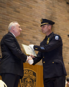 NYPD member Kenneth Boss gets promoted to Sergeant December 17, 2015, 17 years after divisive shooting of Amadou Diallo, at One Police Plaza in New York City. (Howard Simmons/NY Daily News)