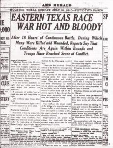 "Eastern Texas Race War Hot and Bloody" July 31, 1910 (Page 1) (Houston Chronicle and Herald)
