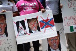 Latino activists protest Republican presidential candidature Donald Trump after his recent controversial comments about illegal immigration. (Photo by Chip Somodevilla/Getty Images)