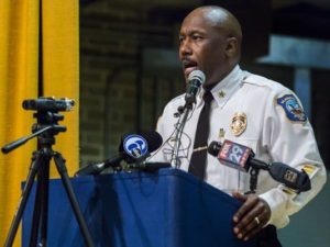 Wilmington Police Chief Bobby Cummings speaks at a community town hall meeting on the death of Howard High School of Technology student Amy Inita Joyner-Francis at Stubbs Elementary School on Monday, April 25, 2016. Photo by Kyle Grantham/The Wilmington, Delaware News Journal