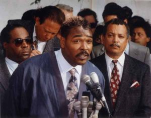 Rodney King appears at a news conference. Photo courtesy of Mercury News/Daily News file photo