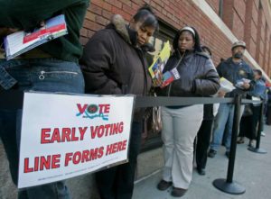 Voters line up outside the Hamilton County Board of Elections for early voting in Cincinnati, October 2008. FILE photo.