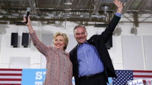 Hillary Clinton and Virginia Sen. Tim Kaine, who will serve as her vice presidential running mate on the Democratic ticket. Photo courtesy of NBC News.