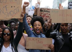 Members of Black Lives Matter London marched to the U.S. Embassy to protest recent police killings in the United States. AFP/Getty Images