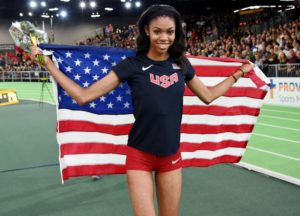Vashti Cunningham poses with the flag after winning the women’s high jump during the 2016 IAAF World Championships. Photo by Kirby Lee, USA TODAY Sports