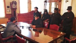 Members of Milwaukee's Black Panther organization met with City Council President Ashanti Hamilton Tuesday. Photo by Ben Wagner/WISN