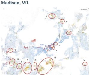 The Racial Dot Map for Madison, Wisconsin. Image courtesy of Lew Blank.