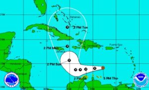 Hurricane Matthew five-day forecast track. NHC/NOAA graphic