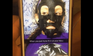A student Twitter identified as Brooke dons blackface in a selfie (Snapchat screenshot)