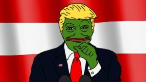 Donald Trump re-tweeted this cartoon of himself as the online meme and Alt-Right hate symbol Pepe the frog, with the caption "Can't stump the Trump"
