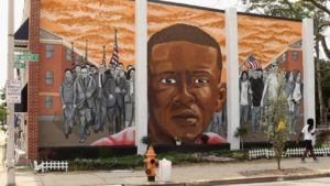 Mural of the late Freddie Gray in Baltimore, Maryland. 