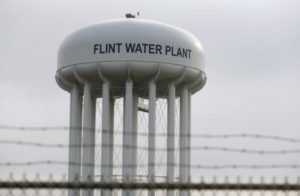 The top of the Flint Water Plant tower is seen in Flint, Michigan. Photo by REUTERS/Rebecca Cook/Files