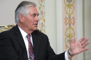Chairman and CEO of ExxonMobil Corporation Rex Tillerson at a meeting in Russia in 2012 with then Prime Minister, now President Vladimir Putin. Photo: Wikimedia